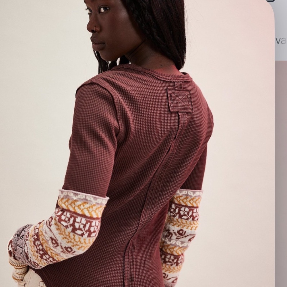Free People We The Free All In Cuff Knit Waffle Thermal Top Medium - Picture 3 of 7